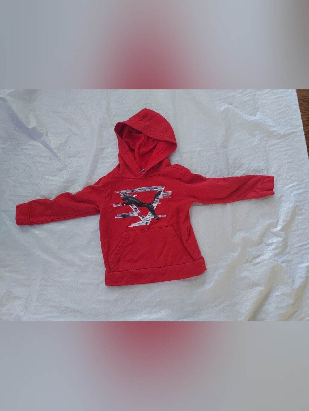 Puma Red Kids Hooded Sweatshirt with Black & White Logo